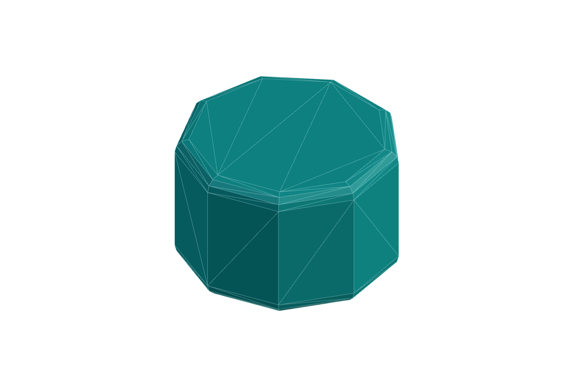 The same part as a coarse triangle mesh — a faceted polygon approximation